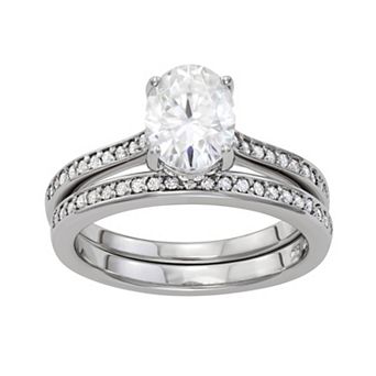 Charles & Colvard 14k White Gold 2 1/2 Carat T.W. Lab Created Moissanite Oval Engagement Ring Set