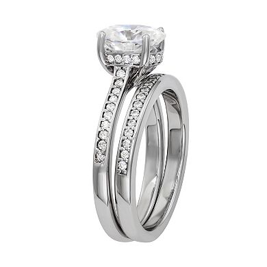 Charles & Colvard 14k White Gold 2 1/2 Carat T.W. Lab Created Moissanite Oval Engagement Ring Set