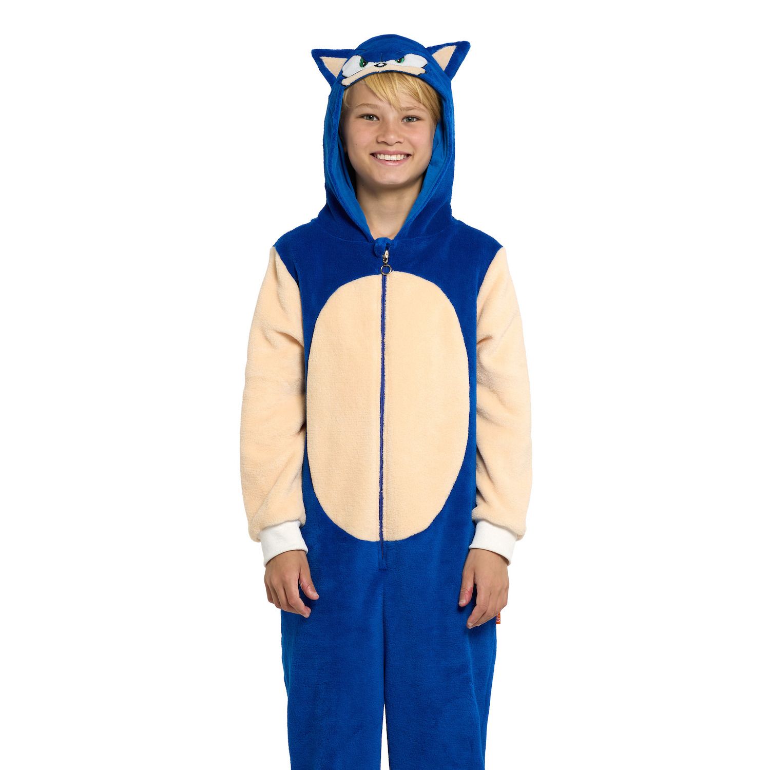Sonic The Hedgehog Boys Union Suit Pajamas – One Piece, Hooded With 3D Spikes, Zip Front, Fleece, Sizes 4-10, NWT