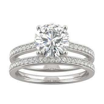 Charles & Colvard 14k White Gold 1 9/10 Carat T.W. Lab Created Moissanite Engagement Ring Set