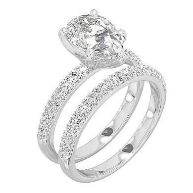 Charles & Colvard 14k White Gold 2 3/8 Carat T.W. Lab Created Moissanite Pear Engagement Ring Set