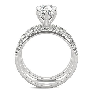 Charles & Colvard 14k White Gold 2 3/8 Carat T.W. Lab Created Moissanite Pear Engagement Ring Set