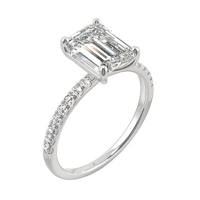 Charles & Colvard 14k White Gold 2 3/4 Carat T.W. Lab Created Moissanite Emerald Cut Engagement Ring