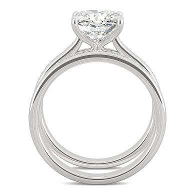 Charles & Colvard 14k White Gold 2 3/4 Carat T.W. Lab Created Moissanite Cushion Engagement Ring Set