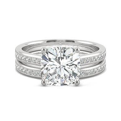 Charles & Colvard 14k White Gold 2 3/4 Carat T.W. Lab Created Moissanite Cushion Engagement Ring Set