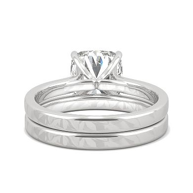Charles & Colvard 14k White Gold 2 3/4 Carat T.W. Lab Created Moissanite Cushion Engagement Ring Set