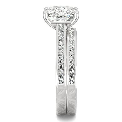 Charles & Colvard 14k White Gold 2 3/4 Carat T.W. Lab Created Moissanite Cushion Engagement Ring Set