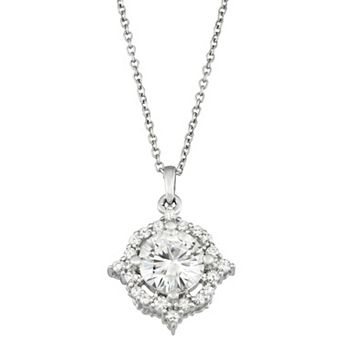 Charles & Colvard 14k White Gold 1 3/8 Carat T.W. Lab Created Moissanite Halo Pendant Necklace
