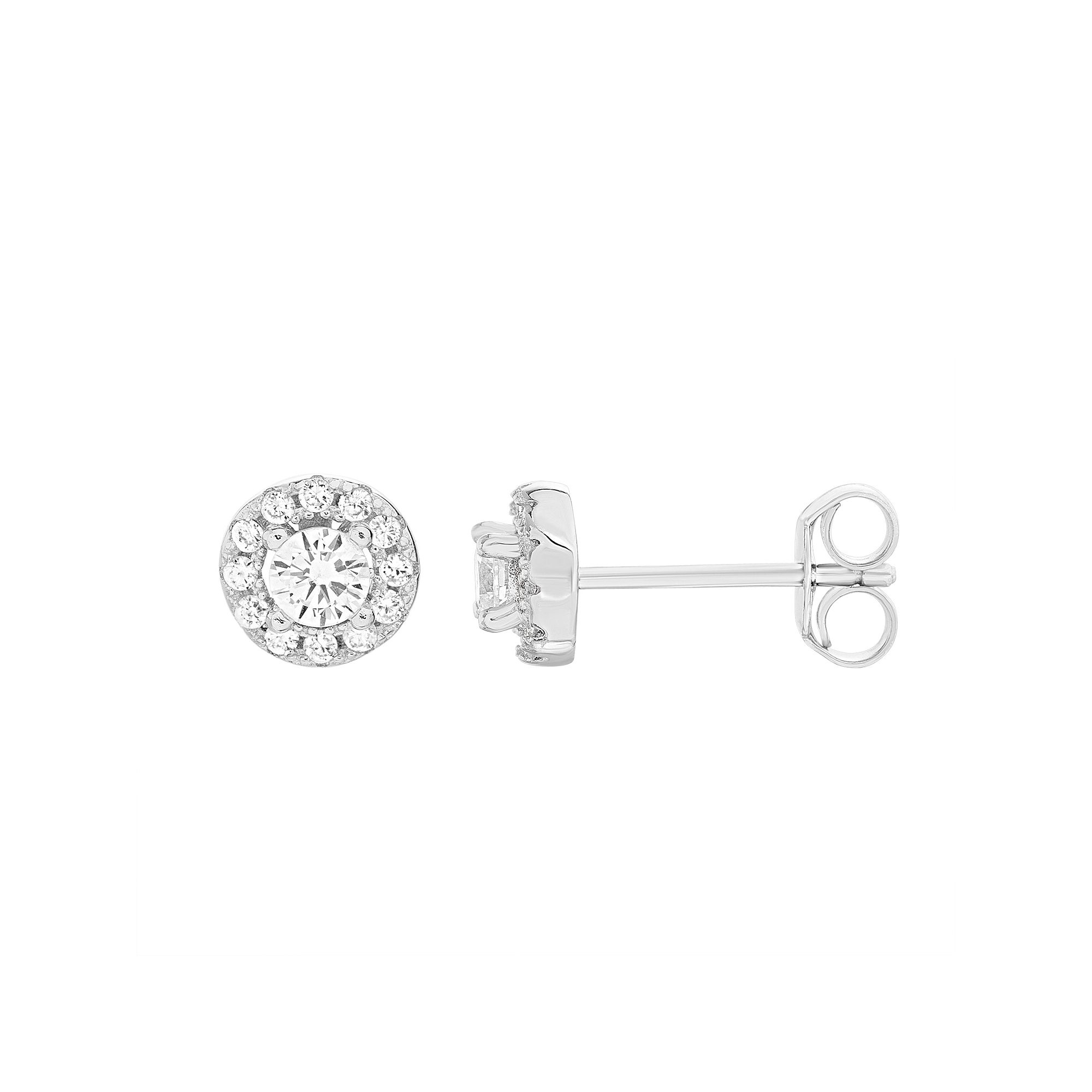 petit cheris Kids Sterling Silver Cubic Zirconia Halo Stud Earrings, Girl