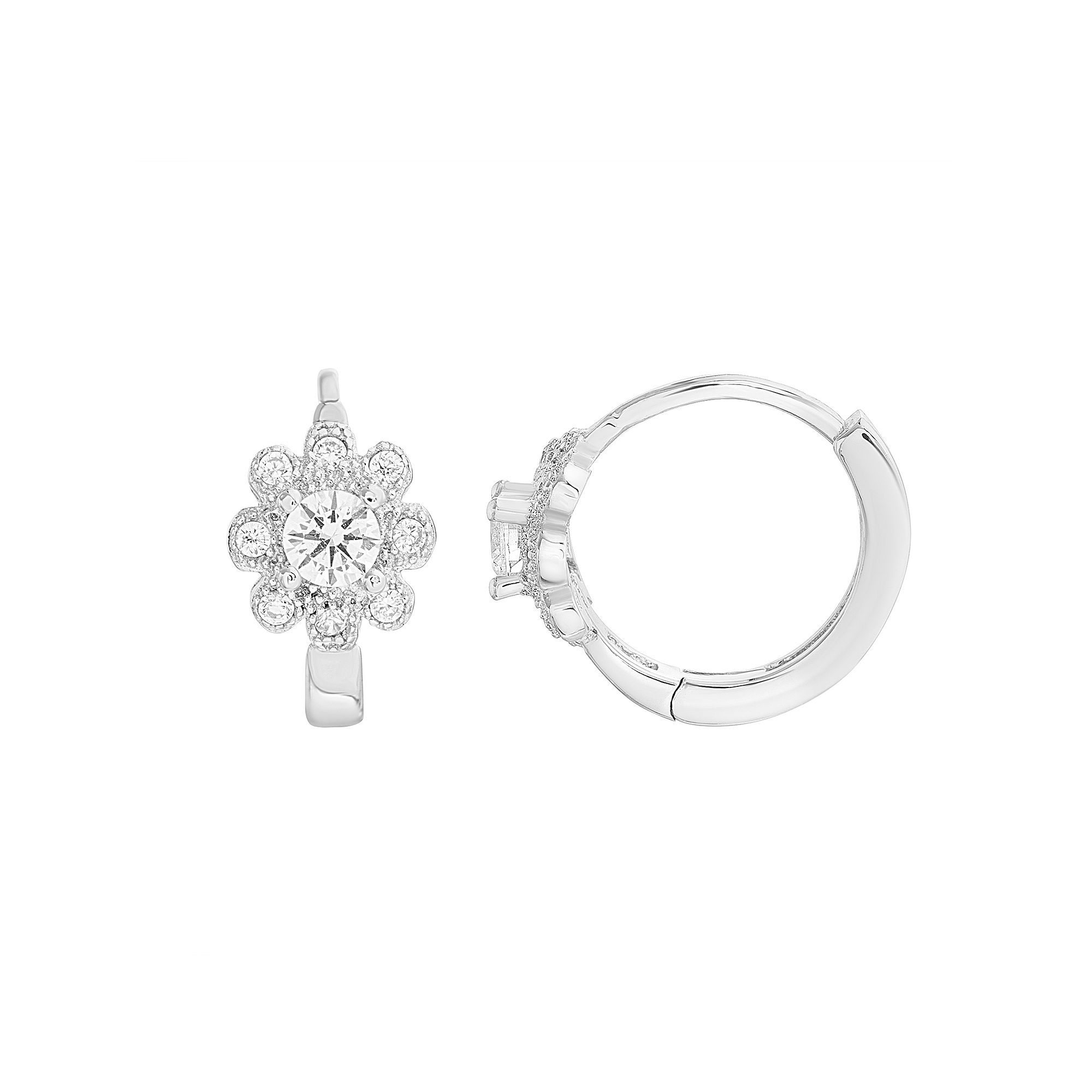 petit cheris Kids Sterling Silver Cubic Zirconia Flower Huggie Earrings, G