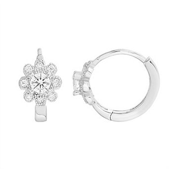 petit cheris Kids' Sterling Silver Cubic Zirconia Flower Huggie Earrings