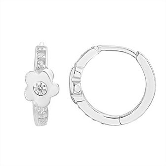 petit cheris Kids' Sterling Silver Flower Huggie Hoop Earrings
