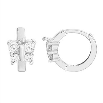petit cheris Kids' Sterling Silver Butterfly Cubic Zirconia Huggie Earrings
