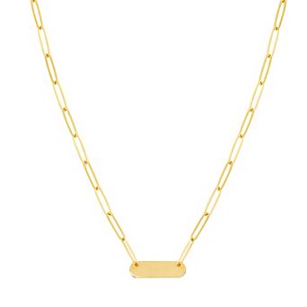 Color Romance 14k Gold Bar Necklace on Paper Clip Chain