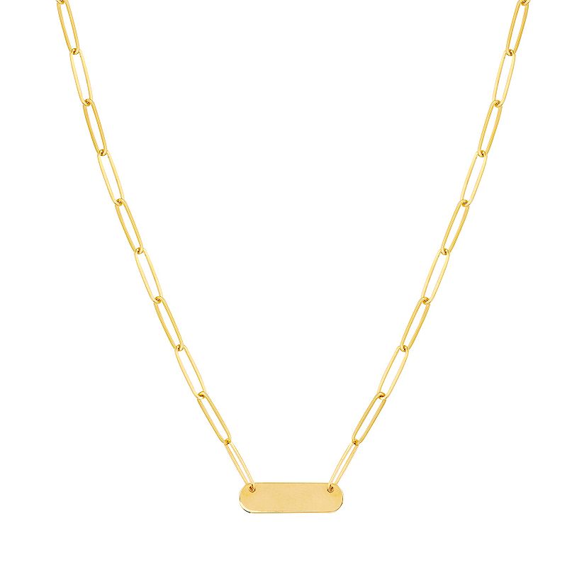 14k Gold Bar Necklace on Paper Clip Chain, Womens, Size: 18, Yellow