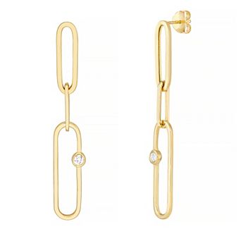 Color Romance 14k Gold 1/8 Carat T.W. Diamond Paper Clip Chain Dangle Earrings