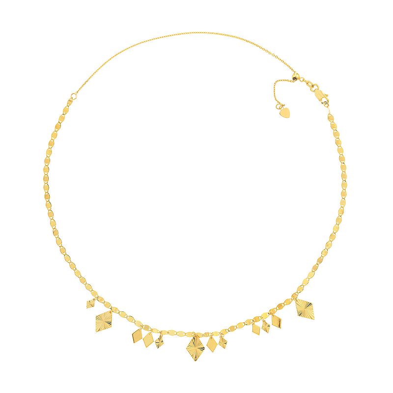 14k Gold Valentino Chain Choker Necklace with Rhombus Dangles, Womens, Si