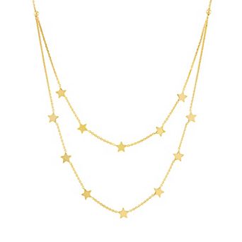 Color Romance 14k Gold Double Strand Star Station Necklace