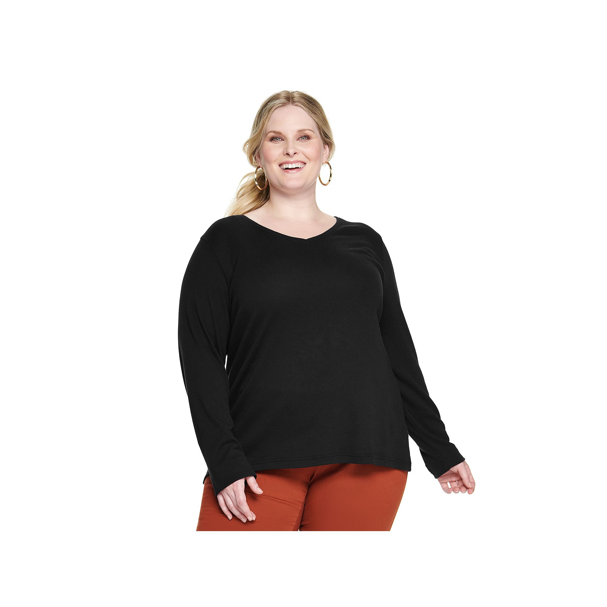 Plus Size Croft & Barrow® Essential V-Neck Top, Womens, Size: 1XL, Black