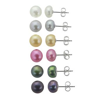 PearLustre by Imperial Sterling Silver Multi-Color Dyed Freshwater Cultured Pearl Stud Earring Set