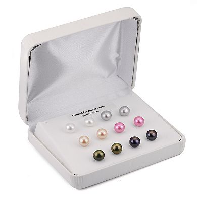 PearLustre by Imperial Sterling Silver Multi-Color Dyed Freshwater Cultured Pearl Stud Earring Set 