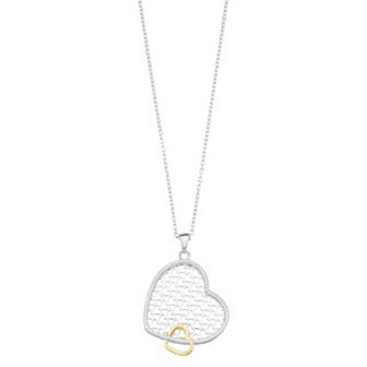 Rosabella Sterling Silver Two Tone Double Heart Pendant Necklace