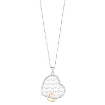 Rosabella Sterling Silver Two Tone Double Heart Pendant Necklace