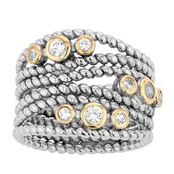 Rosabella Two Tone Sterling Silver Lab-Created White Sapphire Rope Ring