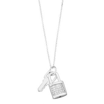 Rosabella Sterling Silver Lab-Created White Sapphire Lock & Key Pendant Necklace
