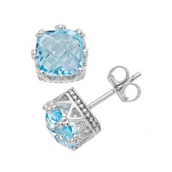 Rosabella Sterling Silver Sky Blue Topaz Crown Stud Earrings
