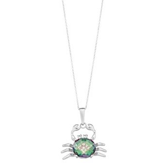 Rosabella Sterling Silver White Topaz & Multicolored Quartz Crab Pendant Necklace