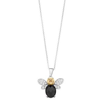 Rosabella 14k Gold Over Silver Citrine, Onyx & White Topaz Bee Pendant Necklace