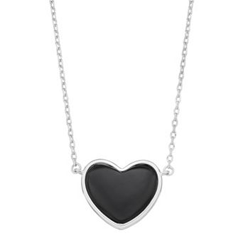 Rosabella Sterling Silver & Onyx Puffed Heart Necklace