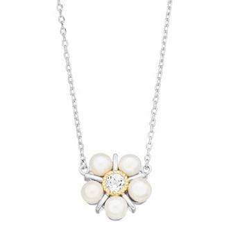 Rosabella Two Tone Sterling Silver Freshwater Cultured Pearl & White Topaz Necklace