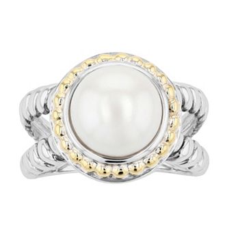 Rosabella Two-Tone Sterling Silver Freshwater Cultured Pearl Rope Band Ring