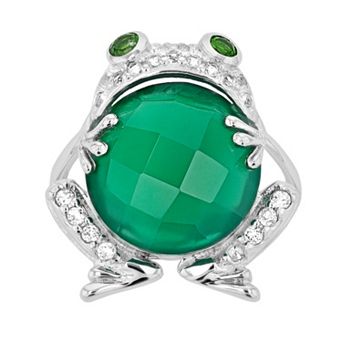 Rosabella Sterling Silver Green Onyx & White Topaz Frog Ring