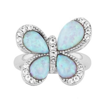Rosabella Sterling Silver Lab-Created Opal & White Topaz Butterfly Ring