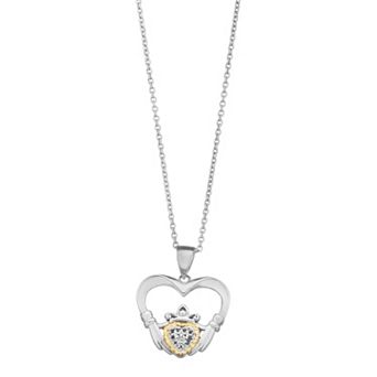 Rosabella Two Tone Sterling Silver Lab-Created White Sapphire Claddagh Pendant Necklace