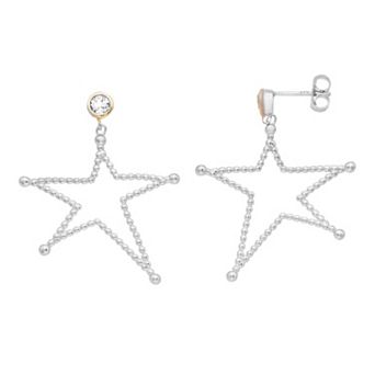 Rosabella Two Tone Sterling Silver White Topaz Star Earrings