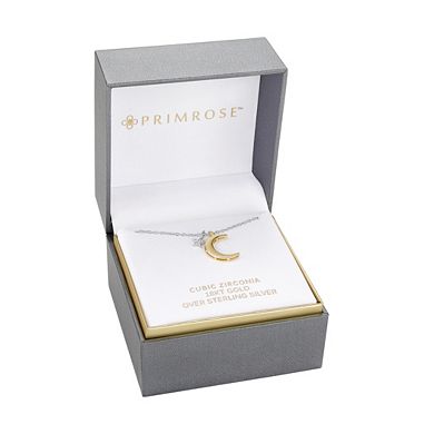 PRIMROSE Sterling Silver Cubic Zirconia Star & Crescent Moon Pendant Necklace