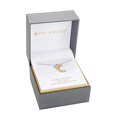 PRIMROSE Sterling Silver Cubic Zirconia Star Crescent Moon Pendant Necklace