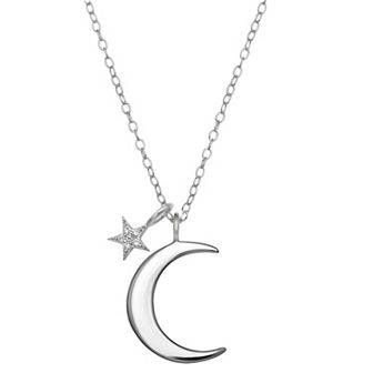 PRIMROSE Sterling Silver Cubic Zirconia Star & Crescent Moon Pendant Necklace