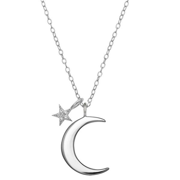 Sterling Silver Double Drop Star Moon Pendant Necklace - Lovisa