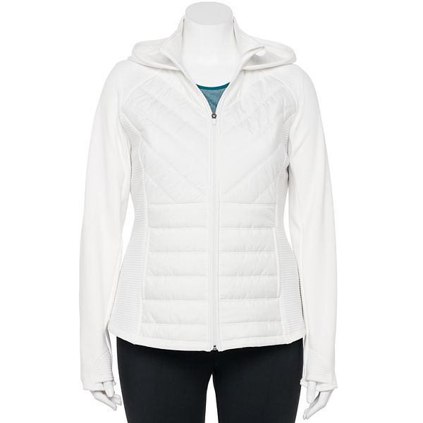 Tek Gear women's white hooded mixed media jacket w/pockets, like