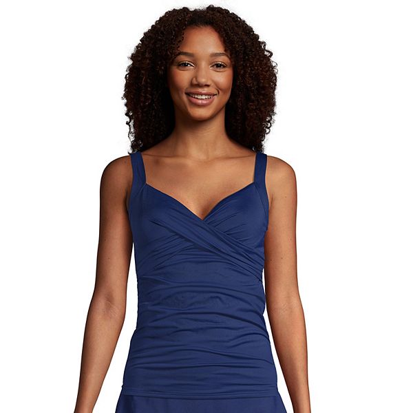 Women's Lands' End Bust Enhancer UPF 50 Surplice Underwire Tummy Control Tankini Top