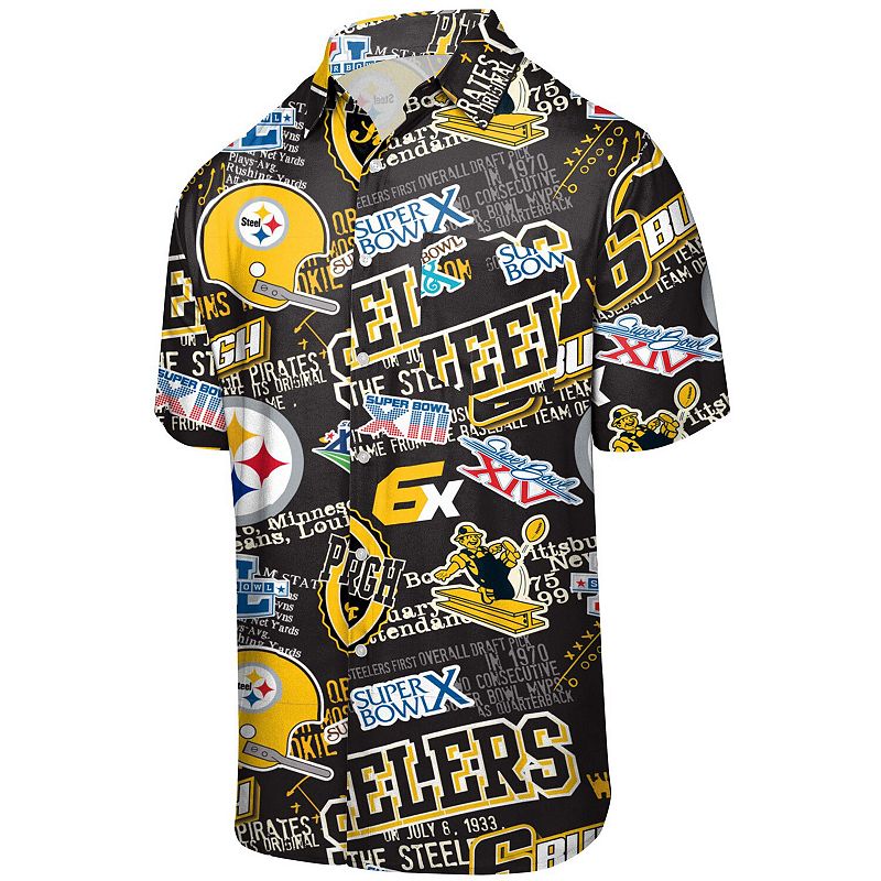 Mens FOCO Black Pittsburgh Steelers Thematic Button-Up Shirt, Size: Small,