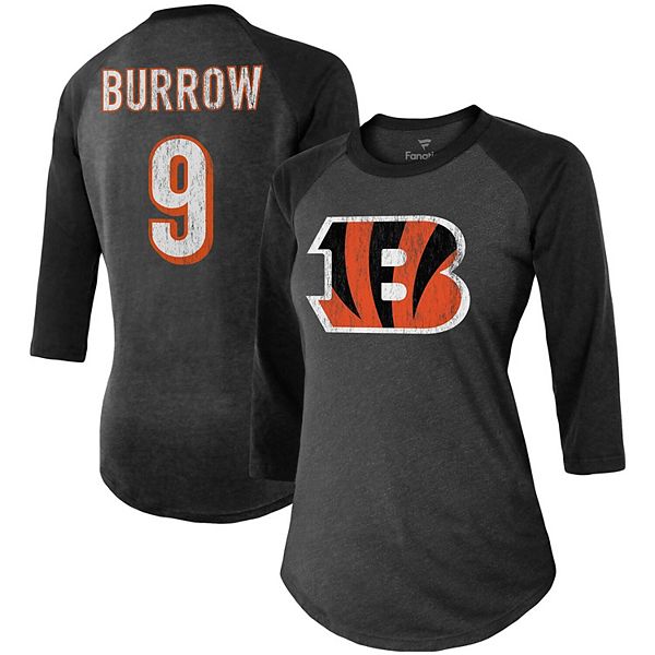 Women's Fanatics Branded Joe Burrow Black Cincinnati Bengals Player Name &  Number Raglan 3/4-Sleeve T-Shirt