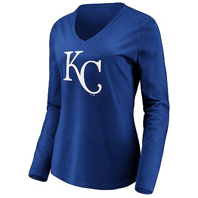 Women's Fanatics Branded Royal Kansas City Royals Official Logo Long Sleeve V-Neck T-Shirt