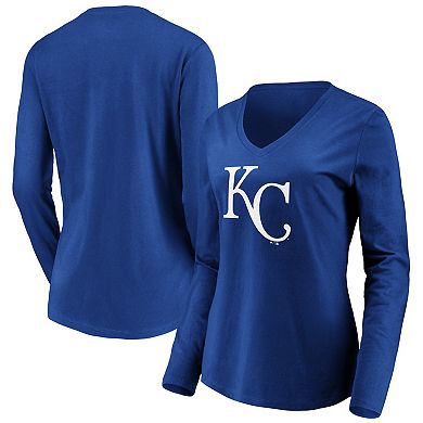Women's Fanatics Branded Royal Kansas City Royals Official Logo Long Sleeve V-Neck T-Shirt