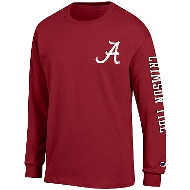 Men's Champion Crimson Alabama Crimson Tide Team Stack 3-Hit Long Sleeve T-Shirt